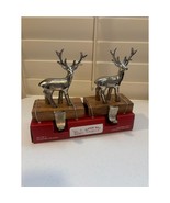 Reindeer Christmas Stocking Hanger on Wooden Bases New Set of 2 by Sleig... - $47.06 CAD