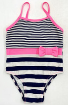 Circo Baby Girls Swimsuit Size 18M Navy Blue White Pink Striped One Piece - £7.90 GBP