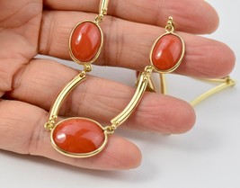 14K Yellow Gold Natural Mediterranean Red Coral Cabochon Link Necklace 16&quot; - $31,759.16 MXN