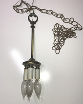 Antique 1920s Art Deco Brass 3 Bulb Hanging Light Fixture 12” Length On ... - £20.84 GBP