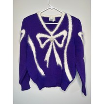 1980s Christine Purple Wool Angora Pearl Glam Bows Coquette Feminine Swe... - $32.00