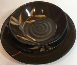 Pier 1 Imports DAKARA Brown 3 Pc. Place Setting Hand Painted Stoneware S... - $44.55