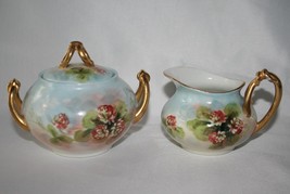 W Guerin Limoges France Antique Signed HP Clover Creamer &amp; Sugar #2602 - £78.32 GBP