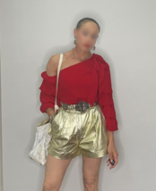 1980s Gold Leather Shorts XS, Leather Dress Shorts, Make offer! - $310.53