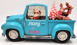 Turquoise Farmhouse Truck LED Snow Globe Santa Claus Light Up Reindeer Christmas - £77.84 GBP