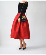 Red Pleated Taffeta Skirt Outfit Women Custom Plus Size Pleated Holiday ... - $65.99