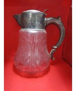 German Glass Pitcher With Insert Silverplate Grapes Decor 11&quot; - $64.35