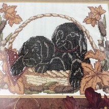 Golden Bee Cross Stitch Kit 20433 Black Lab Puppies in Autumn Floral Basket - £19.33 GBP