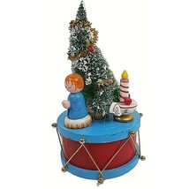 Vintage Wood Christmas Musical Rotating Girl Bottle Brush Tree Drum Jingle Bells - £12.52 GBP