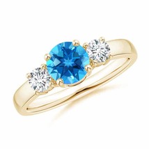 ANGARA Natural Swiss Blue Topaz and Diamond Three Stone Ring in 14K Solid Gold - £1,348.69 GBP