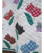 80% HAND SEWN QUILT vintage antique Handmade Cotton 72x59 flower tulips - $273.52 CAD