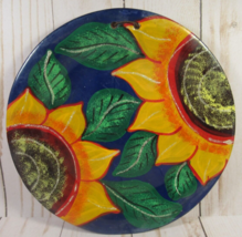 Sunflower Redware Pottery Plate Wall Hanging Hand Painted 7.5&quot; Glitter A... - £15.54 GBP