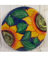 Sunflower Redware Pottery Plate Wall Hanging Hand Painted 7.5&quot; Glitter A... - £15.78 GBP