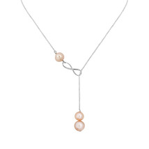 Endless Love Pink Pearls Infinity Lariat Sterling Silver Necklace - £30.86 GBP