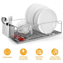Kitchen Stainless Steel Dish Drying Rack with Cutlery Holder Drainer Org... - £58.32 GBP