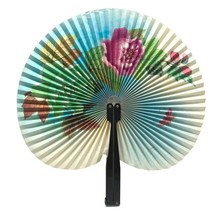 Vintage Chinese Folding Fan Floral Design Circular Paper 9.75 Inch Round - $19.98
