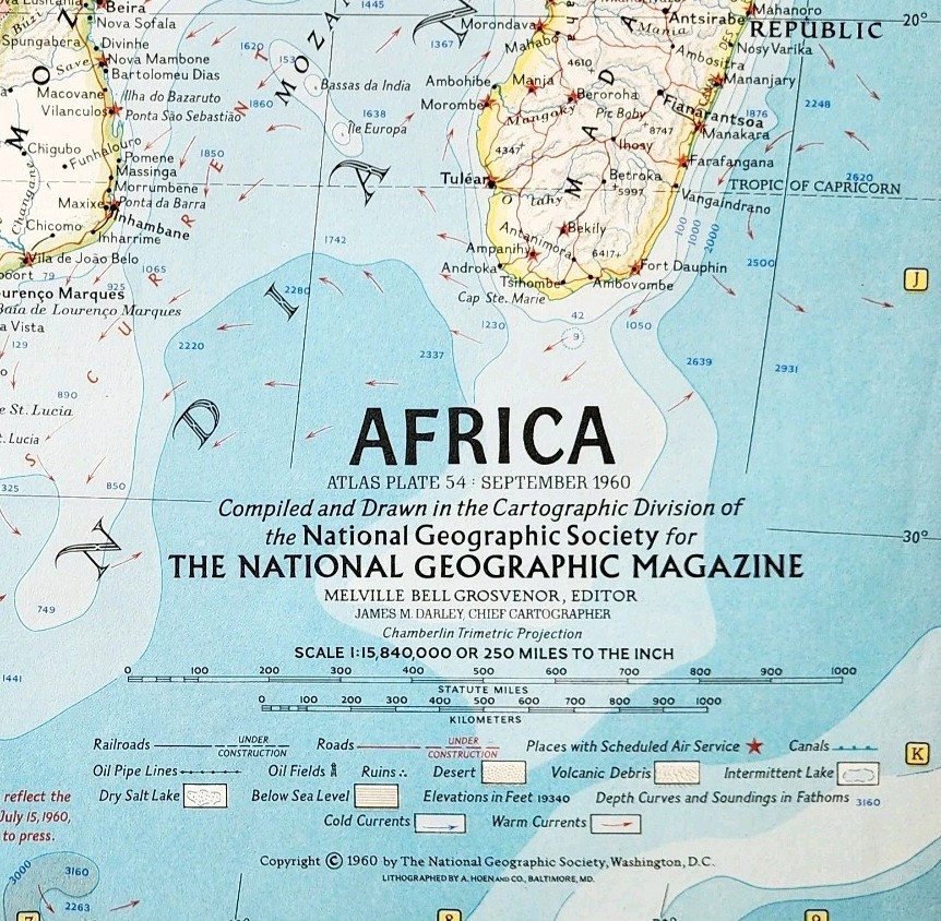 1960 Africa Map National Geographic Middle East Europe Vintage 24.5 x 19... - $19.99