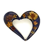 Vintage Sterling Signed 925 Heart Shape Pressed Dried Flower Resin Glass Brooch - £51.43 GBP