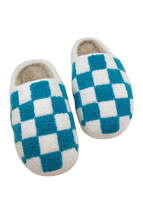 Light Blue Checkered Round Toe Plush Slippers - $168.53 MXN