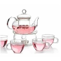 6-Piece Glass Tea Pot Set with 4 Cups Teapot Warmer and Infuser - $138.99