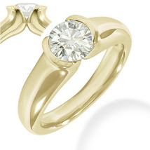 Round Cut Moissanite Half-Bezel-Set Solitaire Engagement Ring in 14k Yellow Gold - £648.50 GBP+