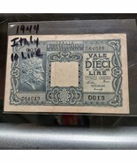 ITALY Wartime Issue 1944 10 Lire Sml Banknote - P32a Ventura - Auth AU S... - $144.71 MXN