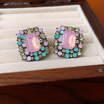 Vintage Earrings Diamond Colorful Square Zinc Glass Earrings Women Jewelry Gift - £6.61 GBP