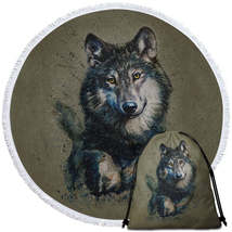 Cool Art Wolf Painted on Concrete Round Beach Towel - $14.90+