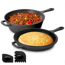 MegaChef 10.5 Inch 2-in-1 Pre-Seasoned Cast Iron Skillet and Fry Pan Set - $2,074.00 MXN