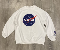 Divided H&amp;M Mens Medium Crewneck Sweatshirt White Long Sleeve NASA EUC C... - $17.59