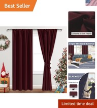 Set of 2 Room Darkening Burgundy Drapes - Blackout Curtains with Noise R... - $44.50