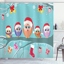 Christmas Shower Curtain, Owl Family Sitting on Tree Branch like Little Elves of - £34.01 GBP