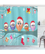 Christmas Shower Curtain, Owl Family Sitting on Tree Branch like Little ... - £33.45 GBP