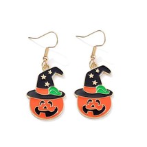 Gold Jack O&#39;Lantern Enamel Post Earrings Pumpkin Witch&#39;s Hat Halloween - £9.34 GBP