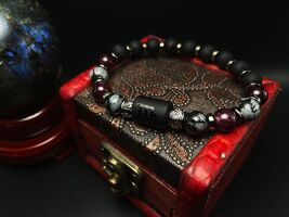 Virgo Gemstone Bracelet: Red Garnet, Snowflake Obsidian, Black Pearl - $26.94