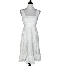 Anne Fontaine White Eyelet Midi Dress Ruffled Embroidered Cotton Women’s... - £62.12 GBP