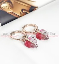 Rose™ Rose Gold Pink Murano Glass Leaf Hoop Earrings With Glass Hoop Earrings  - £14.07 GBP