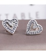 2020 Valentine Release Sterling Silver Sparkling Freehand Heart Stud Ear... - £13.38 GBP