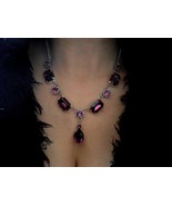 Amethyst Crystal Y Georgian Style Necklace in Platinum, Women Bridgerton... - £134.29 GBP