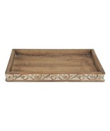17&quot; Brown Distressed Finish Wood Tray With Side Carvings - $100.49