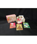 1970s UNUSED 22 Christmas Greeting Cards &amp; Box PINK SANTA CLAUS, Rust Cr... - $19.42