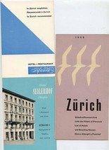 3 Zurich Switzerland Hotel Brochures 1950&#39;s Seilerhof Pfauen  - £13.99 GBP
