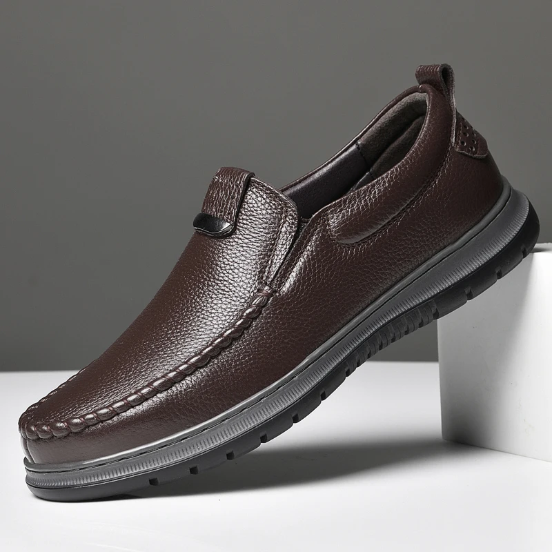 Genuine Leather Men Casual Shoes slip on Business Fashion Casual Mens Lo... - £89.16 GBP