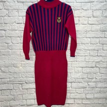 Vintage Plain Jane Sweater Dress Magenta Pink Blue Stripe Size M Crest M... - $79.15