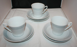 Upsala Ekeby Karlskrona 3 White Grey Coffee Tea Cups 7 Saucers Sweden Vi... - £88.95 GBP