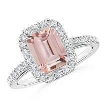 Authenticity Guarantee 
ANGARA Emerald-Cut Morganite Halo Ring for Women, Gir... - £1,391.38 GBP