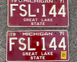 Michigan Expired 1971 White on Red Great Lake State License Plate Set #F... - £23.20 GBP