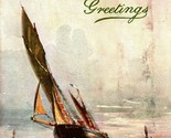Raphael Tuck Aquarette Christmas Greetings Ship on Water 1908 Vtg Postcard - $7.08