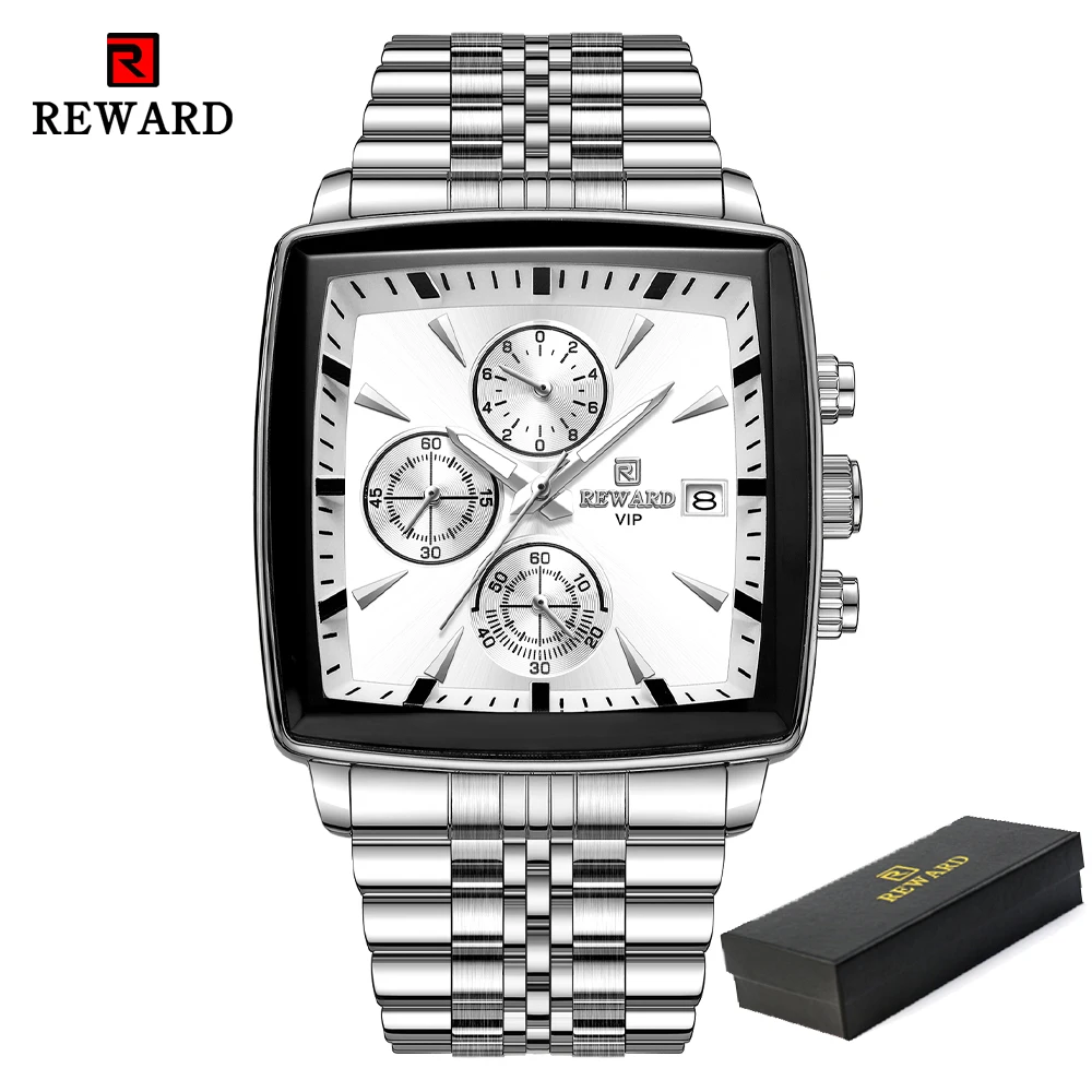 Fashion Square Dial Watch for Men Stainless Steel Waterproof Quartz Chro... - $52.56