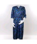 Vtg 50s Career Dress Sz 16 Belted Pin Up Brutalist Peacock Blue Jeweled ... - $103.21 CAD